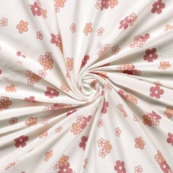 Tissu Jersey Coton imprimé Rosalie Petites fleurs rose pastels sur fond Ecru