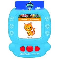 Lecteur de cartes interactif parlant bilingue Quizz Hit® Pat Patrouille avec 150 cartes double face avec quiz éducatif et machine à flashcards pour apprendre le vocabulaire en anglais et en français