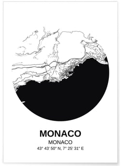 Affiche Carte Monaco | A3 : 29,7x42cm