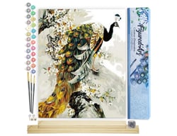 Peinture par Numéro Figured'Art - Paon doré - Kit de Loisir Créatif DIY Numéro d'Art Complet - 40x50cm toile roulée + châssis en bois à monter