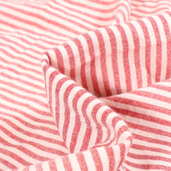 Tissu Viscose Coton Rayures aspect lin Rayures rouges sur fond Blanc