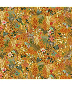 Tissu 100% coton Zanzibar Animaux exotiques de 150 cm de largeur Safran Orange vendu par 50 cm