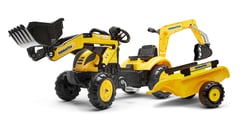 Tractopelle à pédales Komatsu avec excavatrice arrière et remorque - Jaune - Dès 2 ans - 100% Fabriqué en France - Contient 30% de Plastique recyclé - FALK