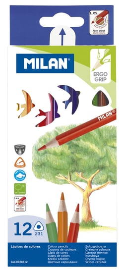 Boîte 12 crayons de couleur triangulaires (dessin d'arbre)