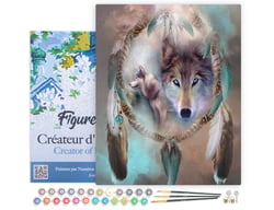 Peinture par Numéro Figured'Art avec Cadre - Loups et Plumes - Kit de Loisir Créatif DIY Numéro d'Art Complet - 40x50cm toile tendue sur châssis
