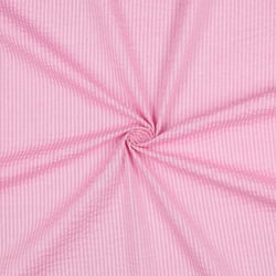 Tissu Seersucker Coton Rayures sur fond Rose