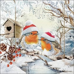 Lot de 4 serviettes en papier découpage collage 33 cm NOEL OISEAU NICHOIR BRANCHE FRUIT NO 210