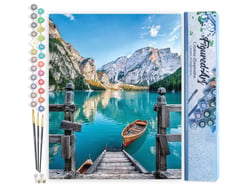 Peinture par Numéro Figured'Art - Barque sur un Lac de Montagne - Kit de Loisir Créatif DIY Numéro d'Art Complet - 40x50cm sans châssis en bois
