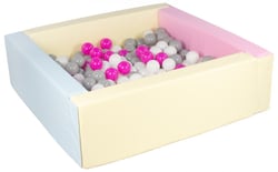 Piscine à balles carrée avec 200 balles – rose, bleu, jaune (pastel)/blanc,rose,gris - Velinda