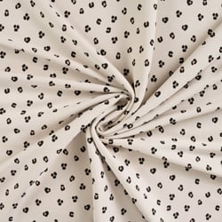 Tissu Jersey Bord côte Léonie mini léopard Noirs et Camel sur fond Ecru