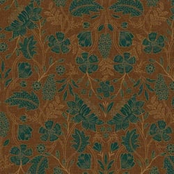 Tissu Toile Canvas Artemisia fleurs et feuilles Vertes sur fond Brun - Au mètre