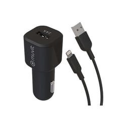 Muvit Chargeur Voiture USB 12W 2,4A et Câble Lightning vers USB 1,2m Noir