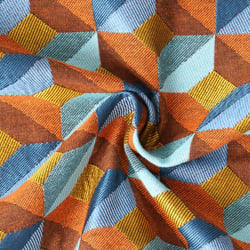 Tissu Jacquard Paola cubes Oranges sur fond Bleu