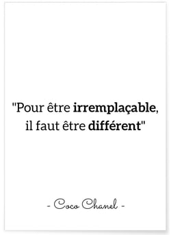 Affiche Citation Coco Chanel : 'Pour être irremplaçable…' | A3 : 29,7x42cm