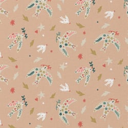 Tissu Coton imprimé Celeste oiseau sur fond Rose poudré