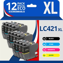 LC421XL - Pack 12 cartouches Brother LC421 XL compatibles MFC-J1010DW DCP-J1140DW - 123CONSOMMABLES