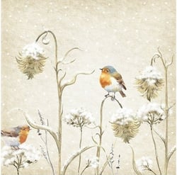 Lot de 4 serviettes en papier découpage collage 33 cm OISEAU ROUGE GORGE O 203