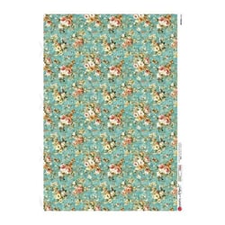 1 feuille de papier de riz 22.5 x 32 cm découpage collage Paper Designs TABLEAU DE FLEURS ROSES ORANGE FOND VERT 0260