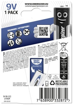 Blister de 1 Pile Ultimate Lithium L522 E-BLOCK 9V