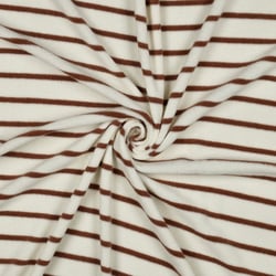 Tissu Jersey Velours Eponge fil teint rayé Terracotta sur fond Ecru