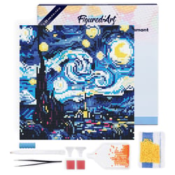 Mini Diamond Painting Broderie Diamant Figured’Art 25x25cm toile tendue sur châssis en bois - diamants ronds - Nuit Étoilée Vibrante