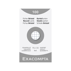 Étui de 100 fiches - bristol quadrillé 5x5 non perforé 75x125mm - Blanc - x 10 - Exacompta