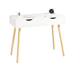 SoBuy FWT40-WN Table de Bureau Informatique Secrétaire Table Plan de travail avec 2 tiroirs