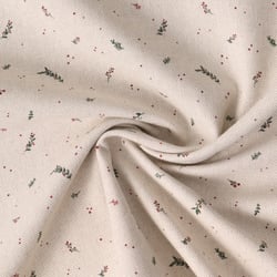 Tissu Toile de coton Honorine petites fleurs Rouge sur fond Ecru chiné