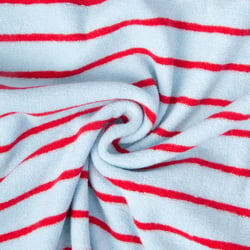 Tissu Jersey Eponge rayures Rouge sur fond Bleu ciel