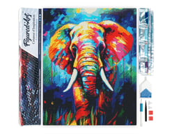 Diamond Painting Broderie Diamant Figured’Art 40x50cm toile entière roulée avec diamants carrés - Éléphant Coloré Abstrait