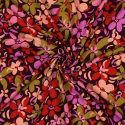 Tissu Viscose imprimé orchidées Multicolores sur fond Noir