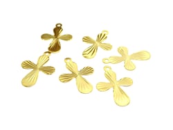 10 Petites breloques fines croix strié 17.5*12mm laiton plaqué or 24K
