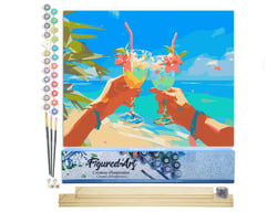 Peinture par Numéro Figured'Art - Toast de plage - Kit de Loisir Créatif DIY Numéro d'Art Complet - 40x50cm toile roulée + châssis en bois à monter