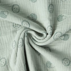 Tissu Double Gaze de Coton Poppy petits Hérissons sur fond Vert pastel