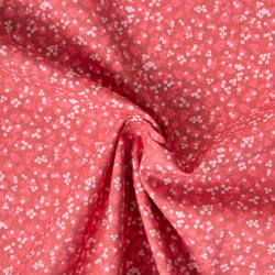 Tissu Voile de Coton digital imprimé fleurs miniatures blanc cassé & rose clair sur fond Rose corail
