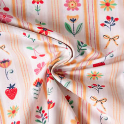 Tissu Coton imprimé Arty Fleuris et fraises Galy sur fond Ecru