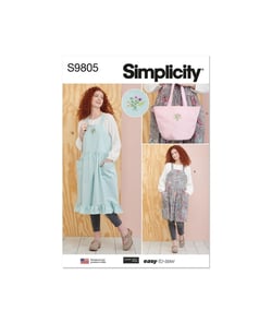 Patron Simplicity 9805 - Tabliers et sac en une taille pour dames par Elaine Heigl Designs taille n°FR 34-52