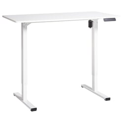 Bureau Réglable Électriquement Blanc Structure en Acier 120 x 60 cm Pieds Carrés Plateau et Base Style Moderne