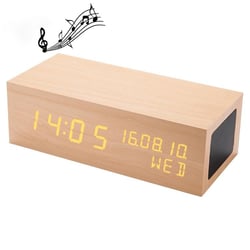 Réveil Haut-Parleur Bluetooth Bois LED USB Alarme Économie Énergie YONIS