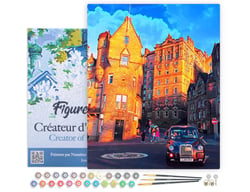 Peinture par Numéro Figured'Art avec Cadre - Rue Edinburgh - Kit de Loisir Créatif DIY Numéro d'Art Complet - 40x50cm toile tendue sur châssis