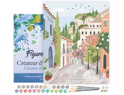 Peinture par Numéro Figured'Art avec Cadre - Ville à flanc de colline pastel - Kit de Loisir Créatif DIY Numéro d'Art Complet - 40x50cm toile tendue sur châssis