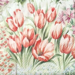 Lot de 4 serviettes en papier découpage collage 33 cm FLEUR TULIPE FEUILLAGE FA 1008