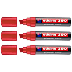 Lot de 3 marqueurs permanents - EDDING - Rouge - Pointe biseau large 4-12 mm