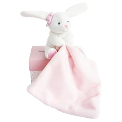 Doudou Lapin Mouchoir rose boite Fleur - Doudou et Compagnie