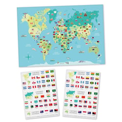 Carte du monde pour enfant avec stickers drapeaux 66 x 44 cm
