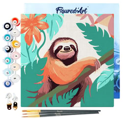 Mini Peinture par Numéro Figured'Art 20x20cm avec cadre Paresseux Tropical - Petit Format