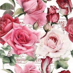 Lot de 4 serviettes en papier découpage collage 33 cm ROSE FLEUR F 604