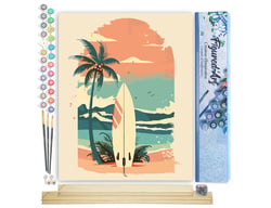Peinture par Numéro Figured'Art - Planche de surf sur la plage - Kit de Loisir Créatif DIY Numéro d'Art Complet - 40x50cm toile roulée + châssis en bois à monter