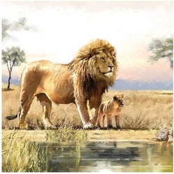 Lot de 4 serviettes en papier découpage collage 33 cm LION LIONCEAU A 312