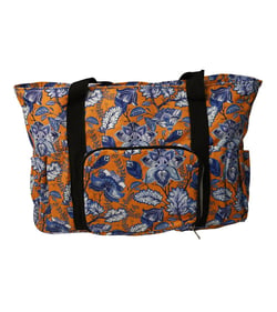 Sac pour pelote 40x28x17cm fleurs bleues fond orange